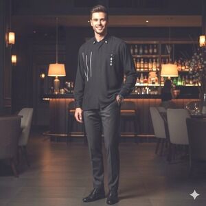 Tipos Vintage Long Sleeve Shirt Mens Medium Black Houndstooth Collar Art Deco